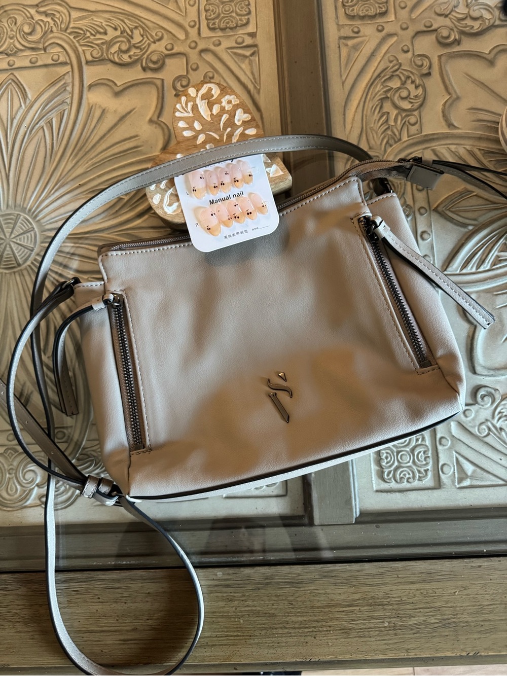 G.H. Bass & Co. Taupe Crossbody Shoulder Bag with Dual Zip Pockets